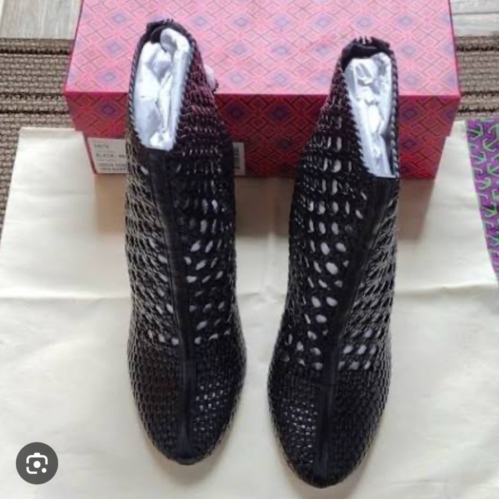 Tory Burch Leather Runway Woven Booties